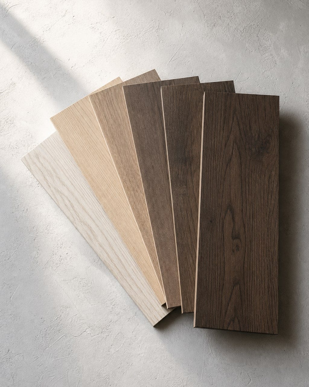 Timber samples laid out side by side for comparison